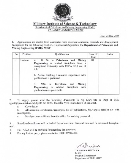 Faculty Recruitment of PME Department